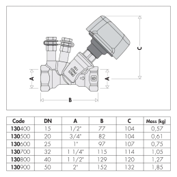 Valvola di Bilanciamento Caleffi 130800 G 1 1/2" F ISO 228-1 Ottone DR PN 16 130800 3