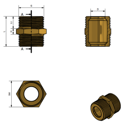 Nipplo doppio 1/2" x 1/2" M/M con battuta piana in ottone 108SP12 TDM BRASS 108SP12 2