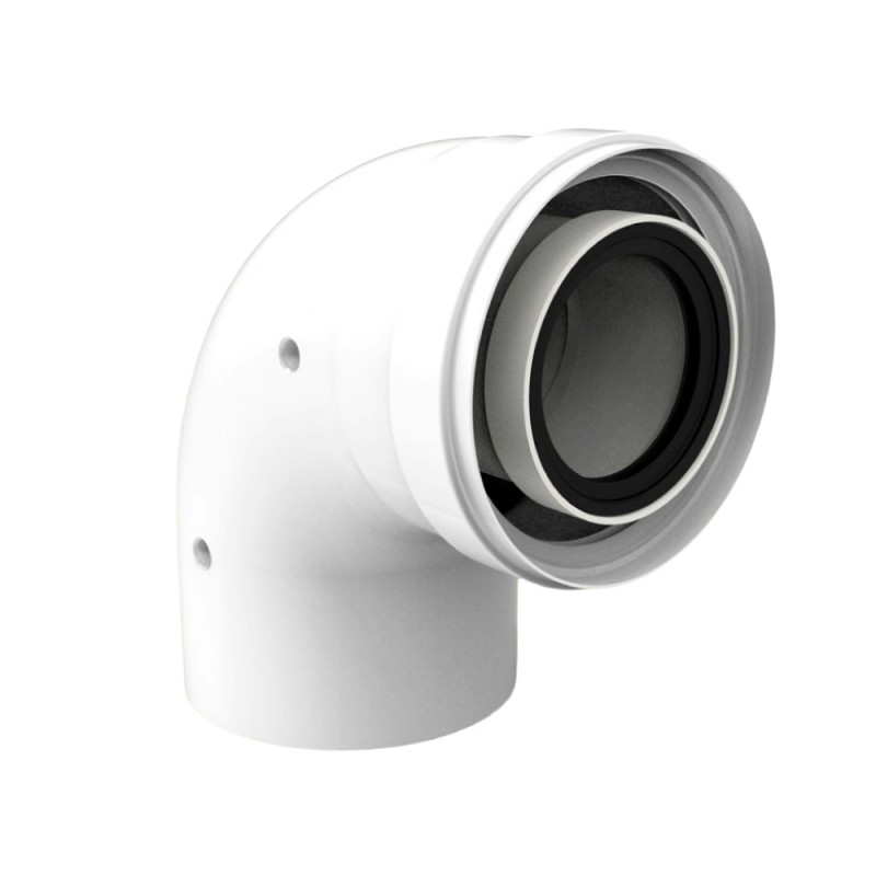 Curva Coassiale 90° Ø60/100 PP Acciaio Laccato Maschio Femmina Chimeplast Fig 610-90MHP15 per Caldaie a Condensazione 610-90MHP1