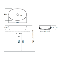 Ceramica Azzurra ELLA060400C0BI Lavabo da appoggio 60x40 cm in ceramica bianco lucido ELLA060400C0BI 2