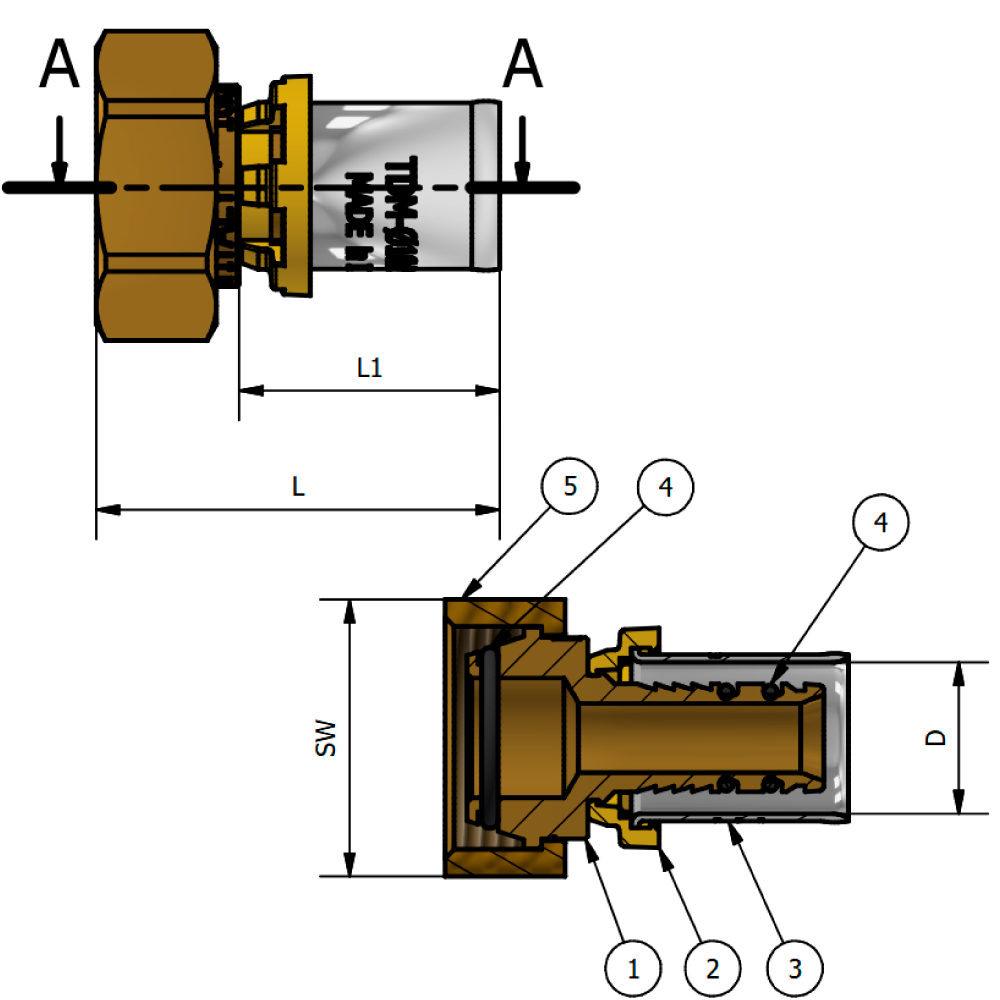 Adattatore Gas con Tenuta Conica