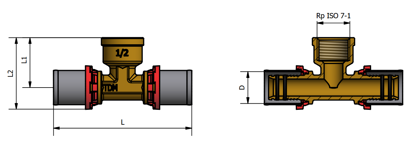 Raccordo Tee Femmina per Tubi in Plastica o Multistrato 26x3-1-26x3 - Codice 16550126 TDM BRASS